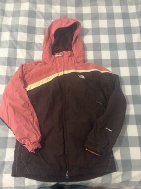 The North Face Kids Brown and Pink Hooded Puffer Jacket